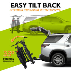 200LB Aluminum 2'' Hitch E-Bike Rack Anti-Wobble Fold Tilt for 5'' Fat Tire SUV Truck RV