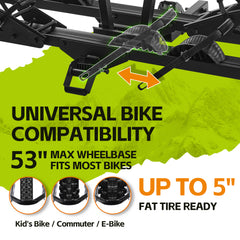 200LB Aluminum 2'' Hitch E-Bike Rack Anti-Wobble Fold Tilt for 5'' Fat Tire SUV Truck RV