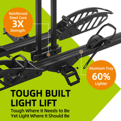 200LB Aluminum 2'' Hitch E-Bike Rack Anti-Wobble Fold Tilt for 5'' Fat Tire SUV Truck RV