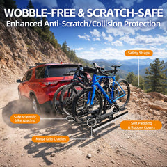 Vantana 3-Bike Electric Hitch Bike Rack | 250LBS Load Capacity with Built-In Loading Ramp, Foldable 2" Hitch Mount for E-Bikes & Regular Bikes, RV Compatible