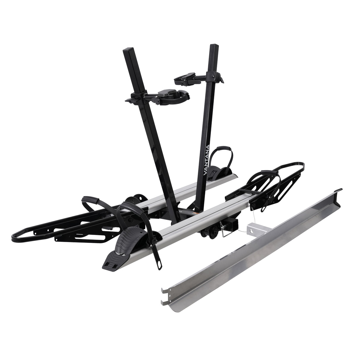 Vantana Aluminum 2-Bike Electric Bike Rack, 200 lbs Capacity Foldable RV Hitch Mount Carrier with Loading Ramp