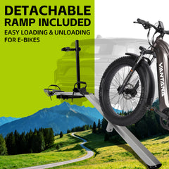 Vantana Hitch Bike Rack for 1 E-Bike, 100 lbs Capacity, Aluminum Carrier with Loading Ramp, Fits 2" Receiver, RV Approved