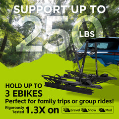 Vantana 3-Bike Electric Hitch Bike Rack | 250LBS Load Capacity with Built-In Loading Ramp, Foldable 2" Hitch Mount for E-Bikes & Regular Bikes, RV Compatible