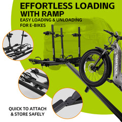 Vantana 3-Bike Electric Hitch Bike Rack | 250LBS Load Capacity with Built-In Loading Ramp, Foldable 2" Hitch Mount for E-Bikes & Regular Bikes, RV Compatible