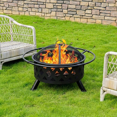 Red Mountain Valley 30-inch Steel Fire Pit with Spark Screen & Poker for Outdoor Patio & Garden