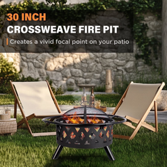Red Mountain Valley 30-inch Steel Fire Pit with Spark Screen & Poker for Outdoor Patio & Garden