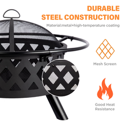 Red Mountain Valley 30-inch Steel Fire Pit with Spark Screen & Poker for Outdoor Patio & Garden