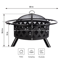 Red Mountain Valley 30-inch Steel Fire Pit with Spark Screen & Poker for Outdoor Patio & Garden